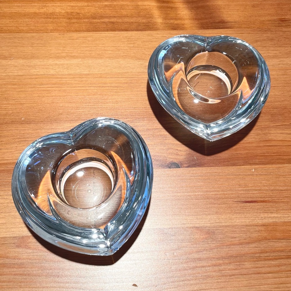 Amour Heart Shaped Crystal Votive Tealight Candle Holders Set of 2 Glass Love - Picture 9 of 16